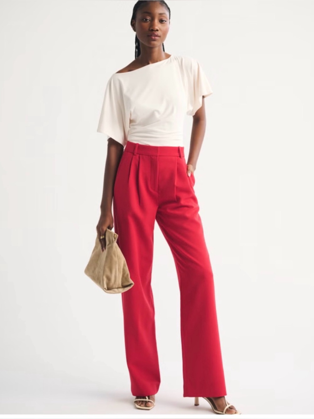 Abercrombie & Fitch Sloane Tailored Wide Leg Pant in Red Size 16